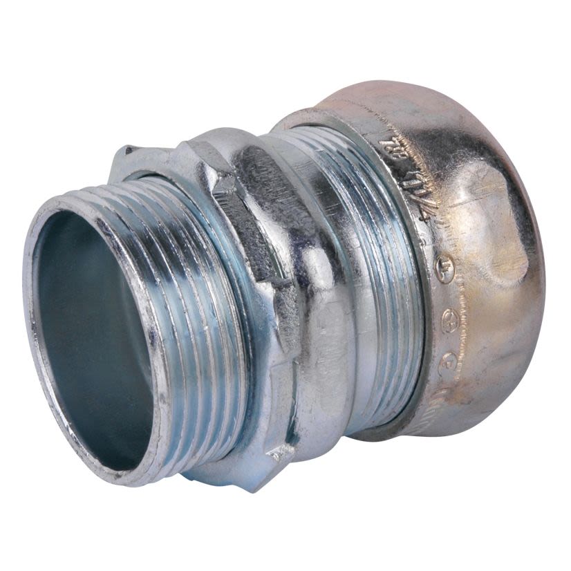 Steel City TC114A Non-Insulated Compression Connector, 1-1/4 in Trade, For Use With EMT Conduit, Steel, Zinc Plated